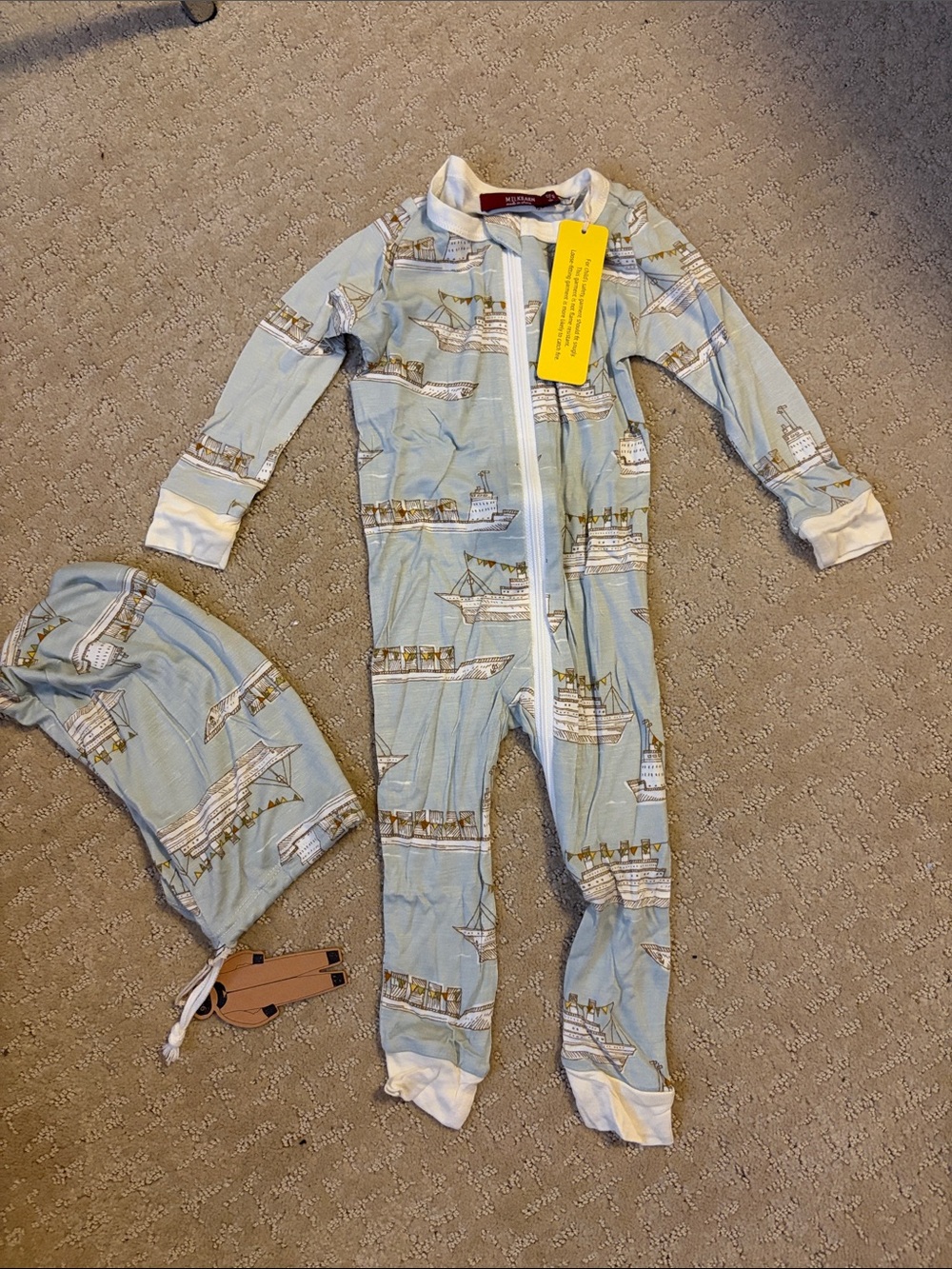 Milkbarn Light Blue Boat-Print Zip One-Piece